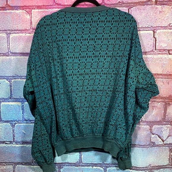 Jhane Barnes Men’s Large Vintage Teal Black Pattern Sweater 90s Knit Hong Kong - Picture 7 of 13